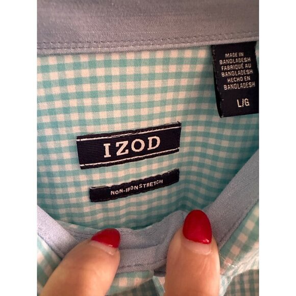 IZOD Non Iron Stretch Light Teal and White Plaid Check Shirt - Picture 5 of 5